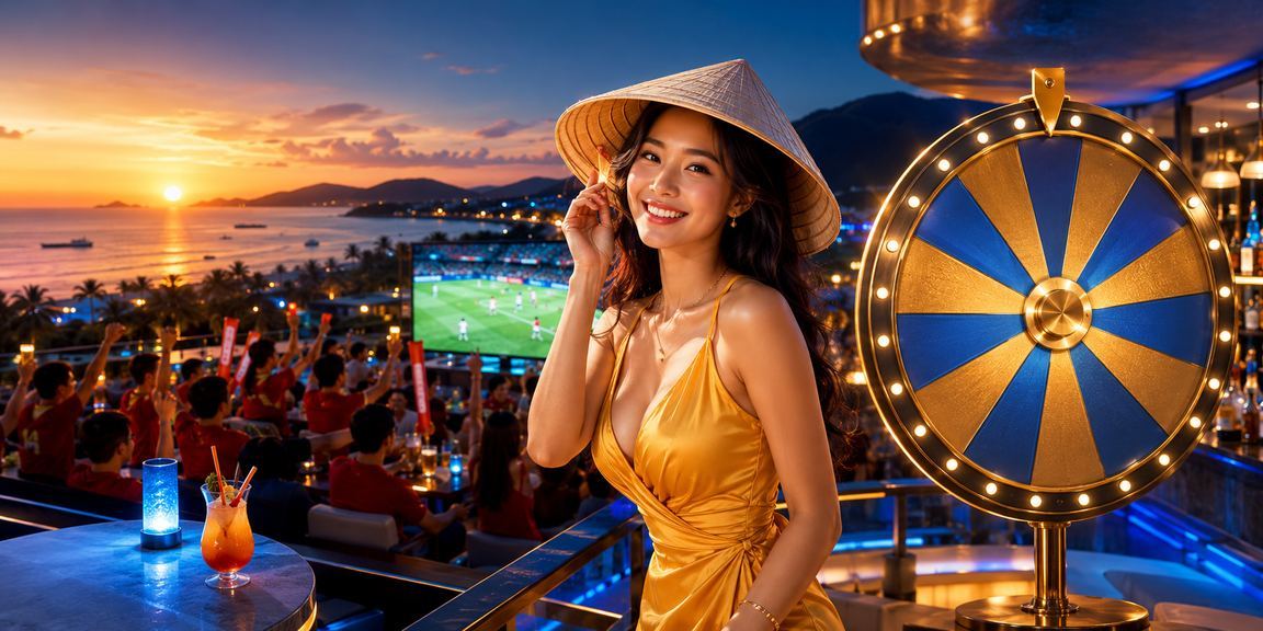 Người phụ nữ đội nón lá tại Phú Quốc, ngồi bên bàn tròn roulette, hình ảnh giải trí casino đậm chất Việt Nam
